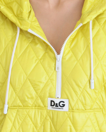Dolce & Gabbana Yellow Nylon Quilted Hooded Pullover Jacket