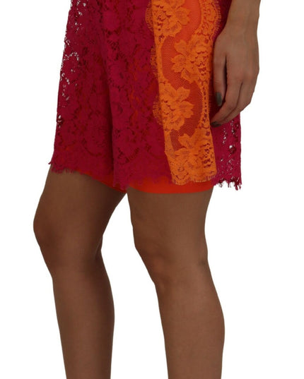Dolce & Gabbana Pink Orange Lace Cotton High Waist Shorts