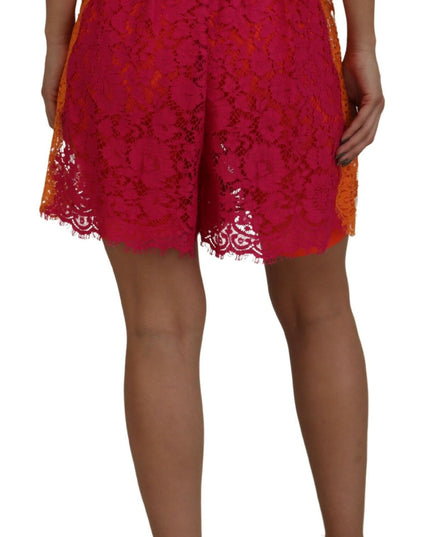 Dolce & Gabbana Pink Orange Lace Cotton High Waist Shorts
