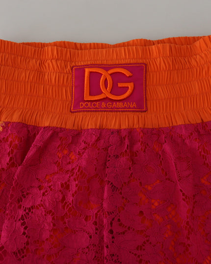 Dolce & Gabbana Pink Orange Lace Cotton High Waist Shorts