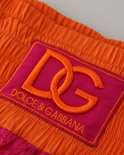 Dolce & Gabbana Pink Orange Lace Cotton High Waist Shorts