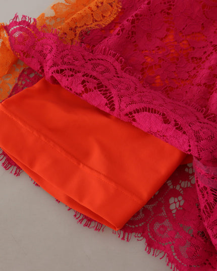 Dolce & Gabbana Pink Orange Lace Cotton High Waist Shorts