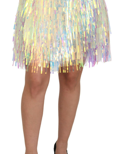 Dolce & Gabbana Multicolor Iridescent Fringed Tulle Skirt