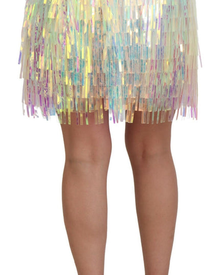 Dolce & Gabbana Multicolor Iridescent Fringed Tulle Skirt
