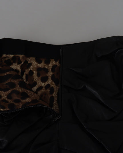 Dolce & Gabbana Black Lambskin Leather A-line Mini Skirt
