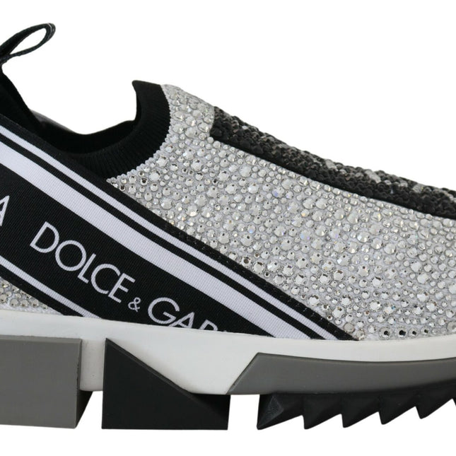 Dolce & Gabbana Silver Rhinestones Sorrento Sneakers Shoes