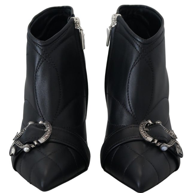 Dolce & Gabbana Black Devotion Quilted Buckled Ankle Boots Shoes