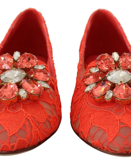 Dolce & Gabbana Red Taormina Lace Crystals Ballet Flats Shoes