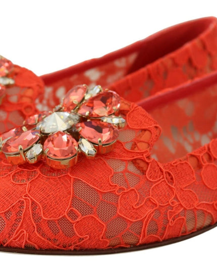 Dolce & Gabbana Red Taormina Lace Crystals Ballet Flats Shoes