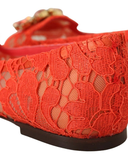 Dolce & Gabbana Red Taormina Lace Crystals Ballet Flats Shoes