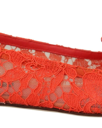 Dolce & Gabbana Red Taormina Lace Crystals Ballet Flats Shoes