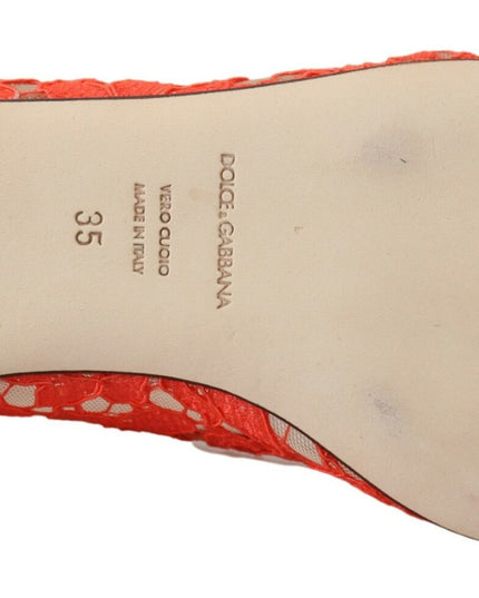 Dolce & Gabbana Red Taormina Lace Crystals Ballet Flats Shoes
