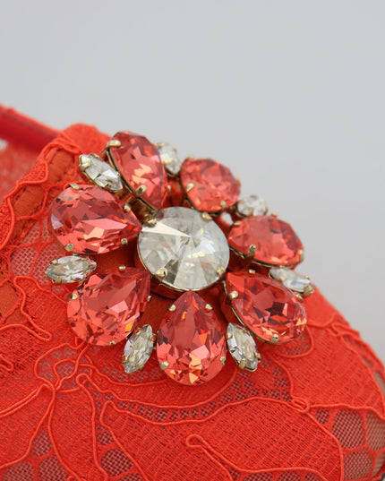 Dolce & Gabbana Red Taormina Lace Crystals Ballet Flats Shoes