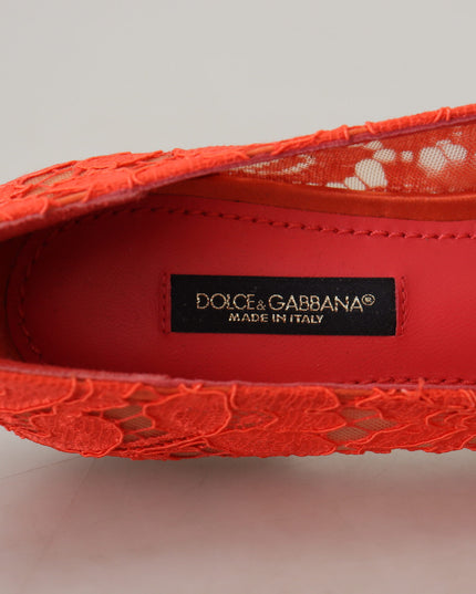 Dolce & Gabbana Red Taormina Lace Crystals Ballet Flats Shoes