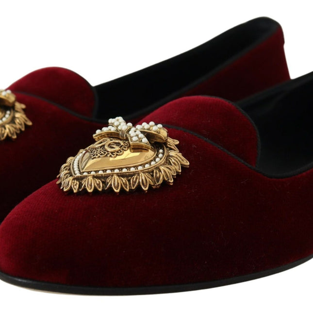 Dolce & Gabbana Bordeaux Velvet Slip-On Loafers Flats Shoes