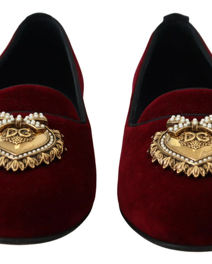Dolce & Gabbana Bordeaux Velvet Slip-On Loafers Flats Shoes
