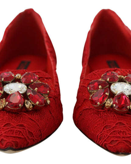 Dolce & Gabbana Red Taormina Crystals Loafers Flats Shoes