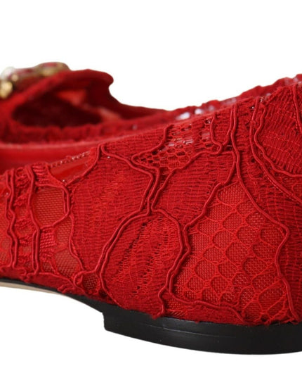 Dolce & Gabbana Red Taormina Crystals Loafers Flats Shoes