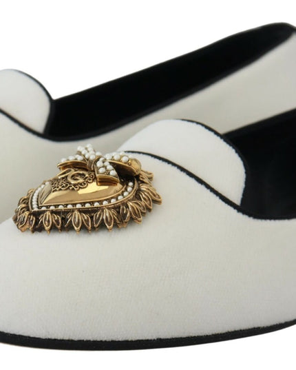 Dolce & Gabbana White Velvet Slip Ons Loafers Flats Shoes