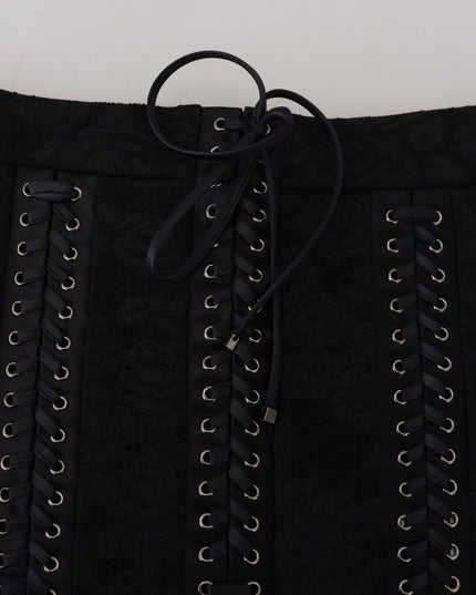 Dolce & Gabbana Black Brocade Mini Above Knee Pencil Skirt