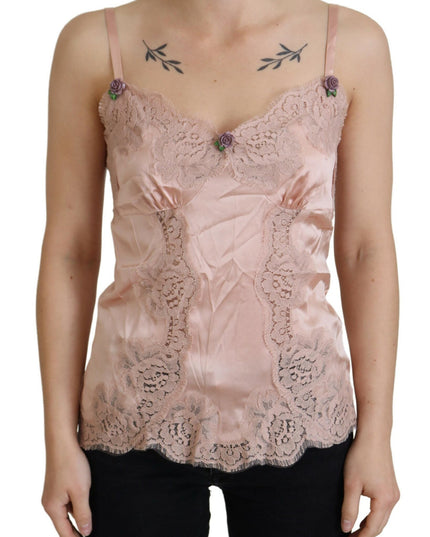 Dolce & Gabbana Pink Satin Lace Roses Tank Top Lingerie