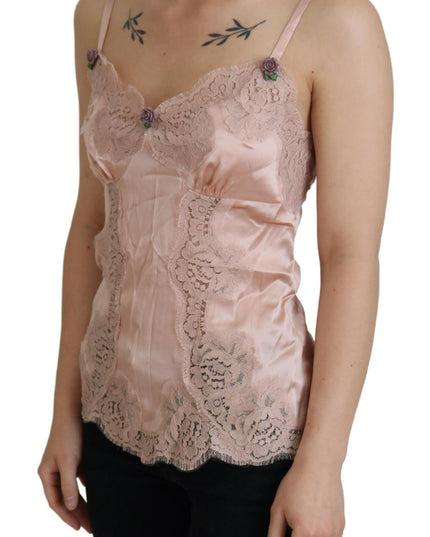 Dolce & Gabbana Pink Satin Lace Roses Tank Top Lingerie