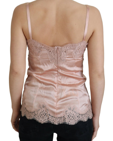 Dolce & Gabbana Pink Satin Lace Roses Tank Top Lingerie
