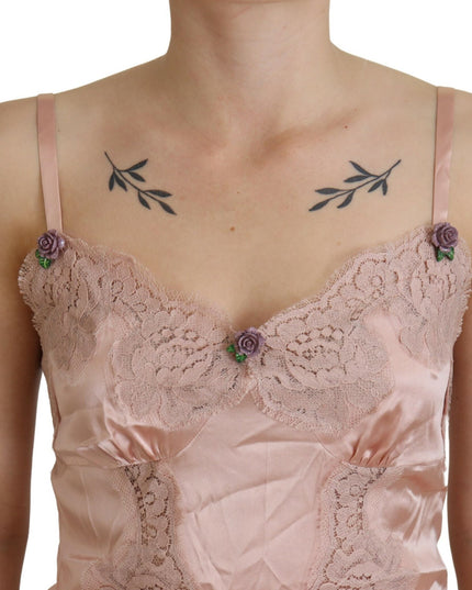 Dolce & Gabbana Pink Satin Lace Roses Tank Top Lingerie