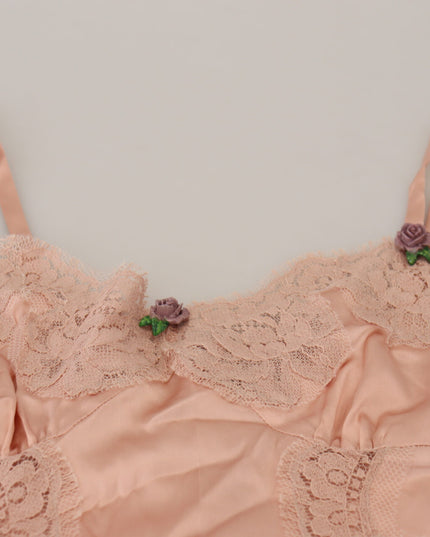 Dolce & Gabbana Pink Satin Lace Roses Tank Top Lingerie