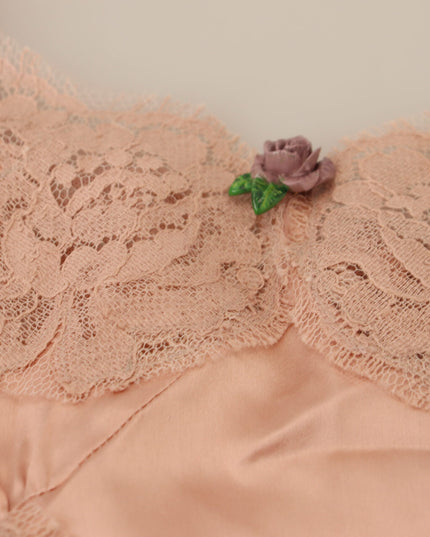 Dolce & Gabbana Pink Satin Lace Roses Tank Top Lingerie