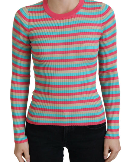 Dolce & Gabbana Multicolor Crewneck Pullover Silk Sweater