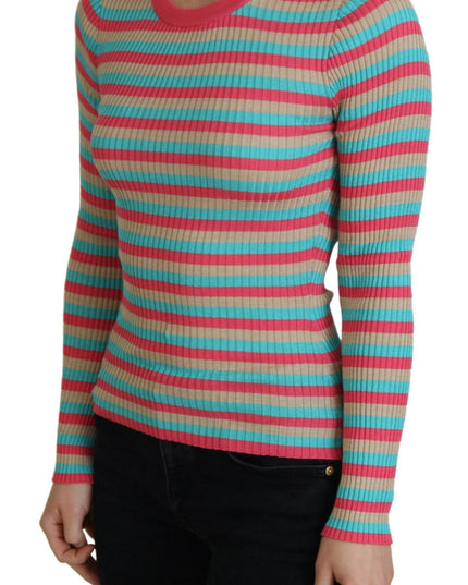 Dolce & Gabbana Multicolor Crewneck Pullover Silk Sweater