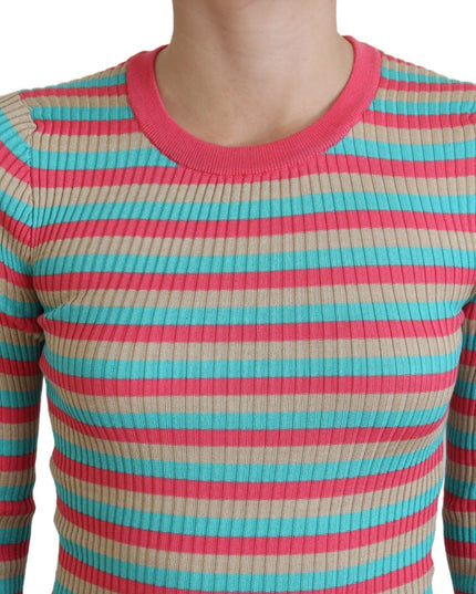 Dolce & Gabbana Multicolor Crewneck Pullover Silk Sweater