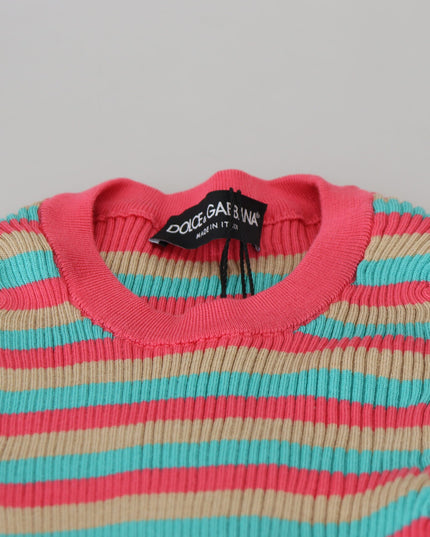 Dolce & Gabbana Multicolor Crewneck Pullover Silk Sweater