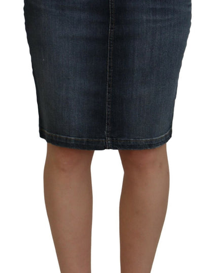 Fiorucci Dark Blue Washed Mid Waist Pencil Cut Denim Skirt