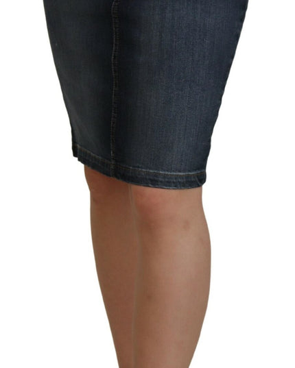 Fiorucci Dark Blue Washed Mid Waist Pencil Cut Denim Skirt