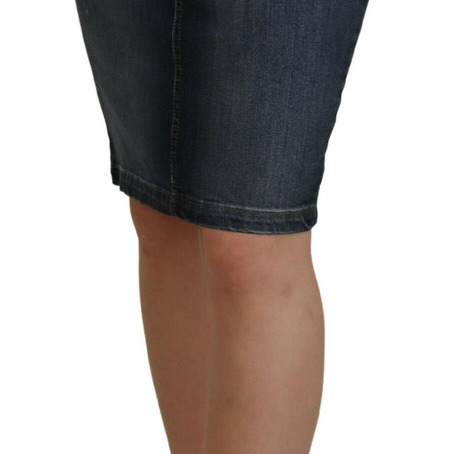 Fiorucci Dark Blue Washed Mid Waist Pencil Cut Denim Skirt