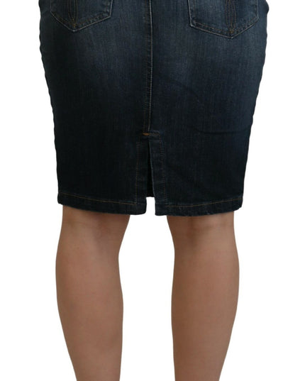 Fiorucci Dark Blue Washed Mid Waist Pencil Cut Denim Skirt