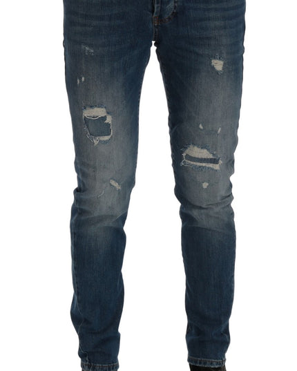Frankie Morello Blue Wash Torn Dunfermile Slim Fit Jeans