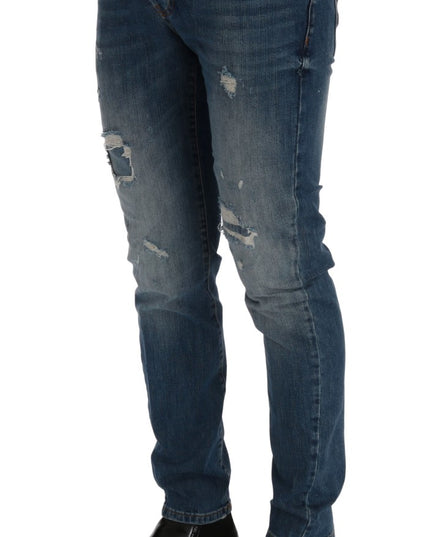 Frankie Morello Blue Wash Torn Dunfermile Slim Fit Jeans