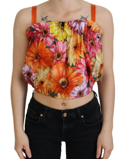 Dolce & Gabbana Blouse Cropped Floral Cotton Tank Top