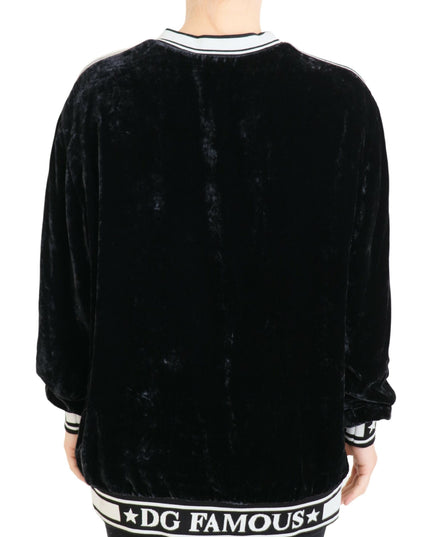 Dolce & Gabbana Black Velvet Crewneck Pullover Sweater