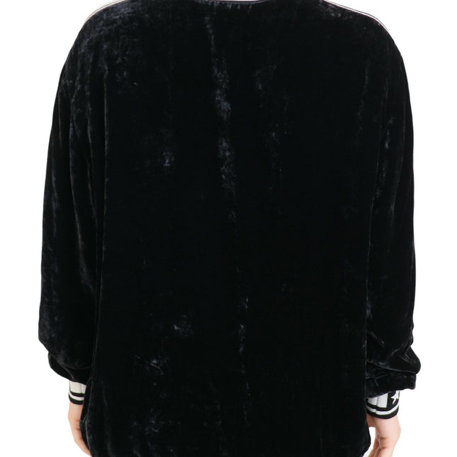 Dolce & Gabbana Black Velvet Crewneck Pullover Sweater