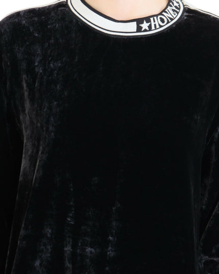 Dolce & Gabbana Black Velvet Crewneck Pullover Sweater