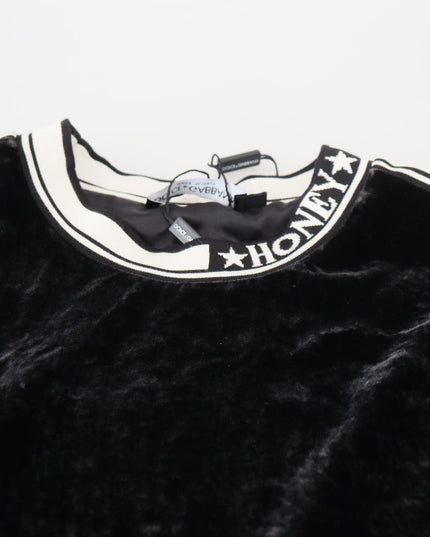 Dolce & Gabbana Black Velvet Crewneck Pullover Sweater