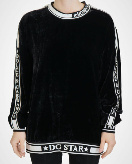Dolce & Gabbana Black Velvet Crewneck Pullover Sweater