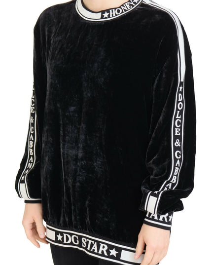 Dolce & Gabbana Black Velvet Crewneck Pullover Sweater