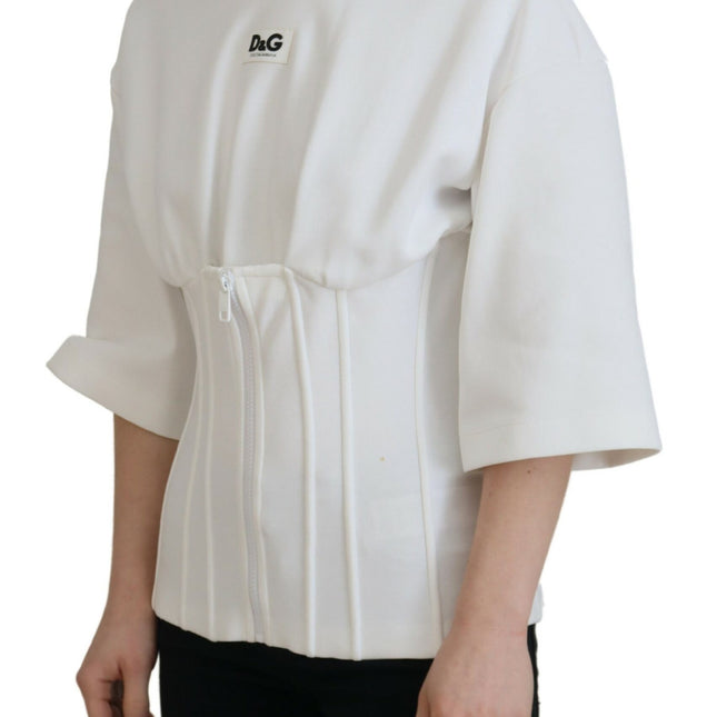 Dolce & Gabbana White Corset Stretch Cotton Top T-shirt