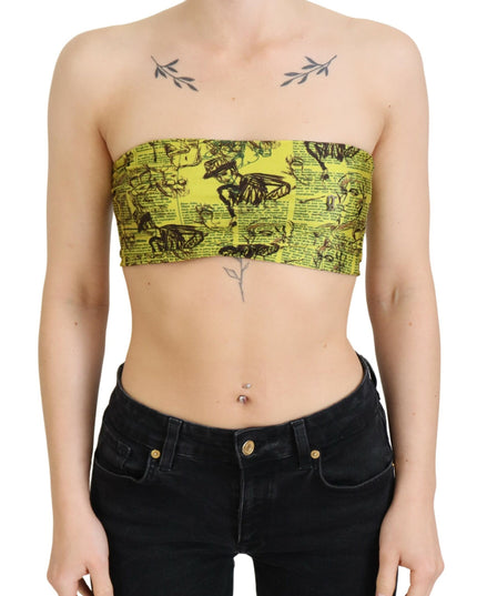 John Galliano Yellow Newspaper Print Cropped Blouse
