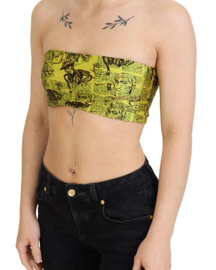 John Galliano Yellow Newspaper Print Cropped Blouse